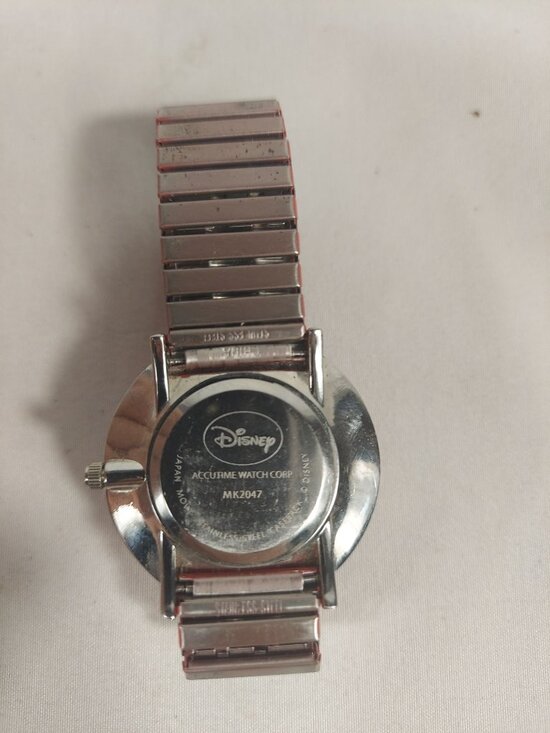 Disney Resort Watch Accutime Red Stainless Steel Japan Mickey & Minnie